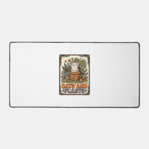Cats And Plants Cat Plants Cottagecore Vintage Desk Mat