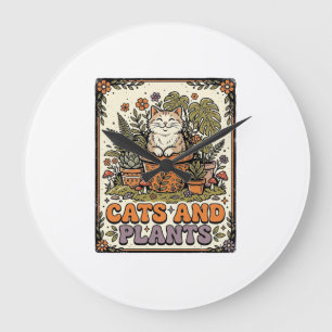 Cats And Plants Cat Plants Cottagecore Vintage Large Clock