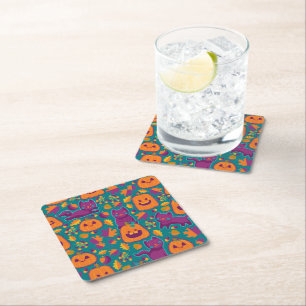Cats and pumpkins embroidery square paper coaster