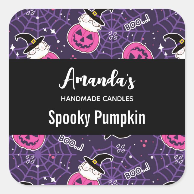 Cats and Pumpkins Halloween Pattern Candle Biz Square Sticker (Front)