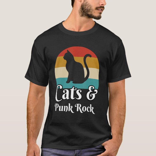Cats And Punk Rock Music T-Shirt (Front)