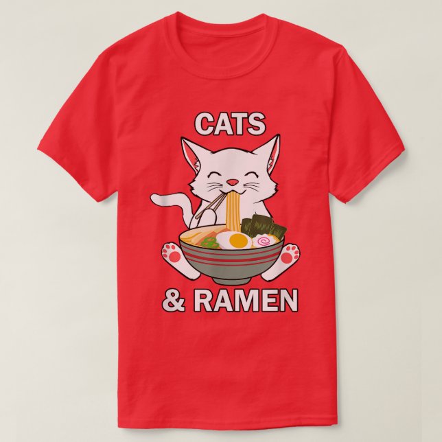 Cats and Ramen Noodles Cute Kitty Japanese Food  T-Shirt (Design Front)