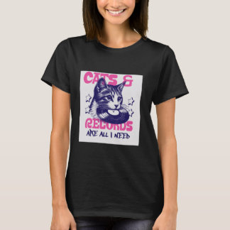 Cats and Records All I Need Retro Vintage Kitten M T-Shirt