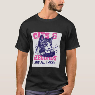 Cats and Records All I Need Retro Vintage Kitten M T-Shirt