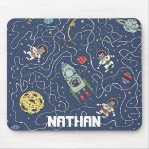 Cats and Rockets in Space Personalised Kids Mouse Pad