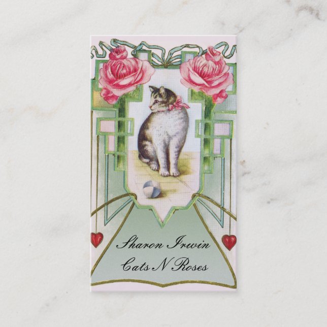 Cats and Roses Business Card Template (Front)