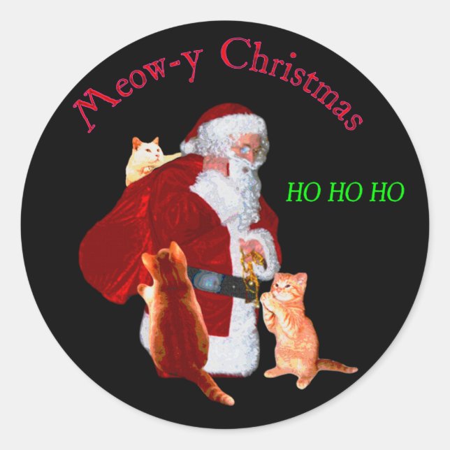 Cats and Santa Classic Round Sticker (Front)