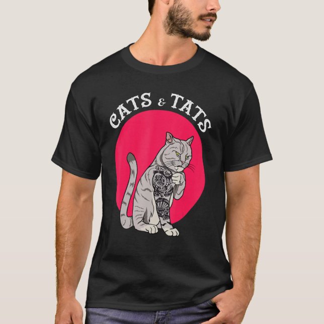 Cats And Tats T Shirt Cat Tattoo  Tee Shirt Cats & (Front)