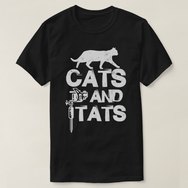 Cats And Tats Tattoo Enthusiast Skin Art Cat Lover T-Shirt (Design Front)
