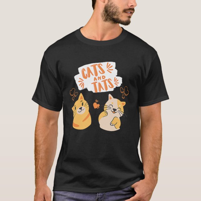 Cats and Tats Tattoo Ink Funny Cat Lover T-Shirt (Front)