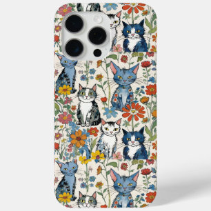 Cats and Wildflowers Illustrations Boho iPhone 15 Pro Max Case