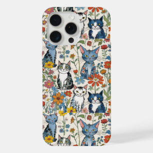 Cats and Wildflowers Illustrations Boho iPhone 15 Pro Max Case