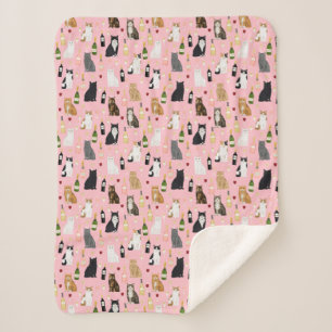 Cats and wine cute pink pattern sherpa blanket