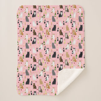 Cats and wine cute pink pattern sherpa blanket