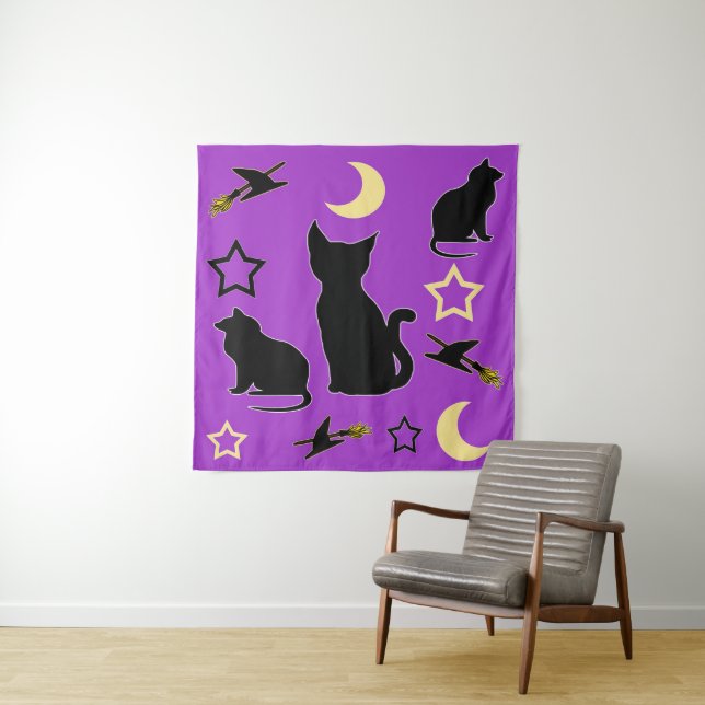 Cats and Witch Hats Tapestry (In Situ)