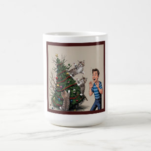 Cats Are Climbing And About To Topple Tree Over Coffee Mug