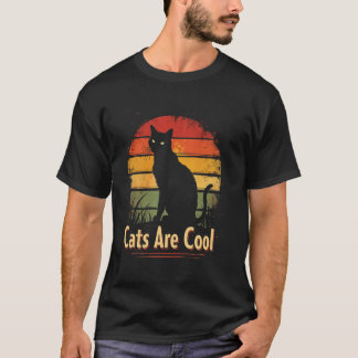 Cats Are Cool Cat Silhouette Retro T-Shirt