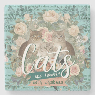 Cats Are Flowers Cottagecore Botanical Art Stone Coaster