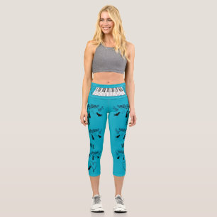 Cats Are Like Music: Music Staffs And Guitars Teal Capri Leggings