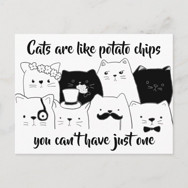 Cats Are Like Potato Chips// Cat Doodle Postcard (Front)
