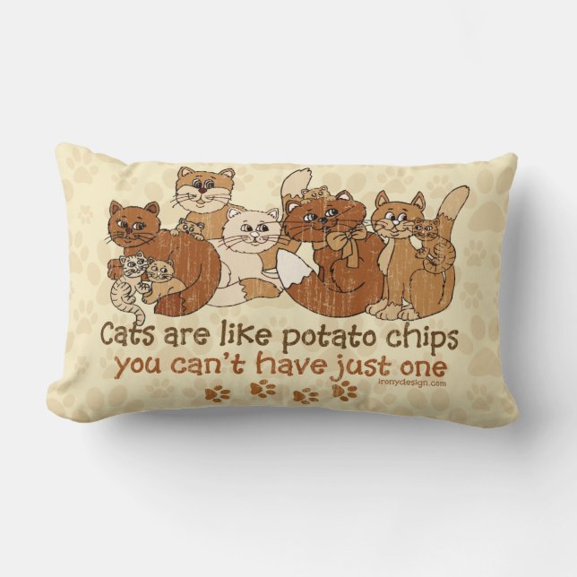 Cats are like potato chips Grunge Version Lumbar Cushion (Front)