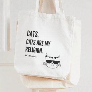 Cats Are My Religion Funny Quote Two-Sided Print Tote Bag