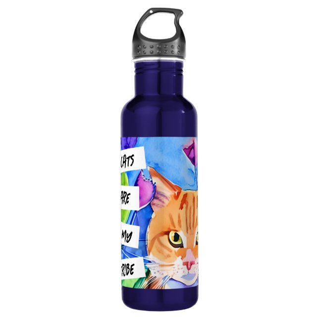 Cats are My Tribe | Orange Cat and Flowers 710 Ml Water Bottle (Front)