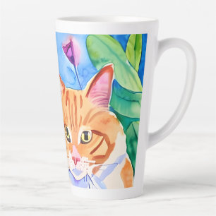 Cats are My Tribe   Orange Cat and Flowers Latte Mug