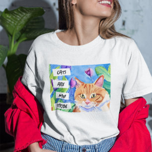 Cats are My Tribe   Orange Cat and Flowers T-Shirt