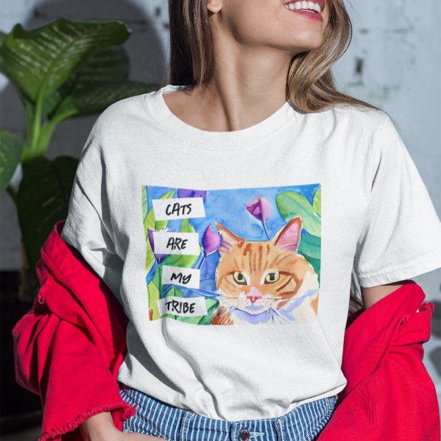 Cats are My Tribe | Orange Cat and Flowers T-Shirt (Creator Uploaded)