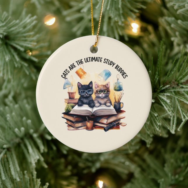 Cats Are The Ultimate Study Buddies Ceramic Ornament (Tree)