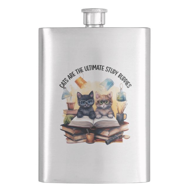 Cats Are The Ultimate Study Buddies Hip Flask (Front)