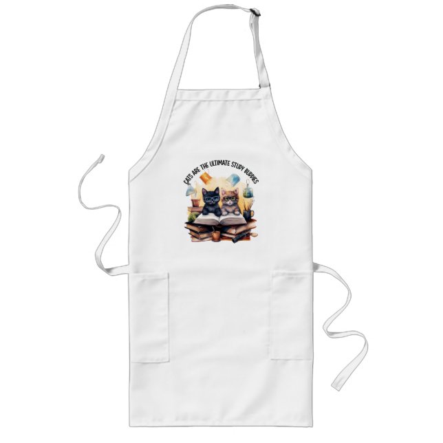 Cats Are The Ultimate Study Buddies Long Apron (Front)