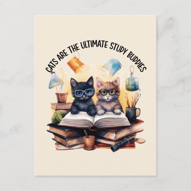 Cats Are The Ultimate Study Buddies Postcard (Front)