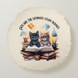 Cats Are The Ultimate Study Buddies Round Cushion