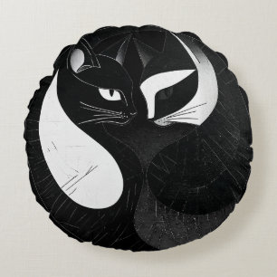 Cats Artistic Yin Yang Illustration Round Cushion