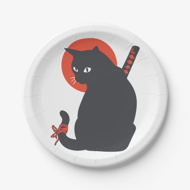 Cats as Warrior Samurai - Choose background color Paper Plate (Front)