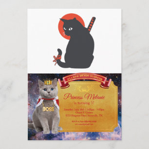 Cats as Warrior Samurai - Choose background colour Invitation