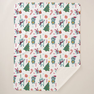 Cats At christmas Whimsical Pattern Sherpa Blanket