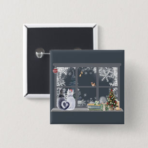 Cats at Christmas Window 15 Cm Square Badge