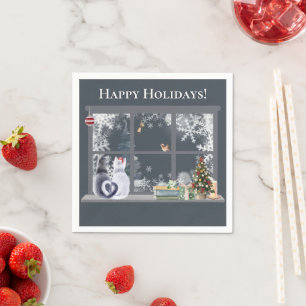 Cats at Christmas Window  Napkin