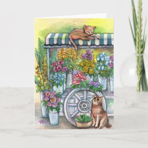 Cats at Flower Stand Card