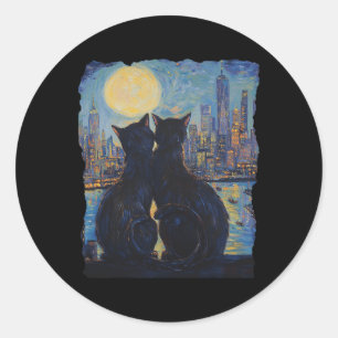 Cats At Night In New York Van Gogh Cat For Cat Lov Classic Round Sticker