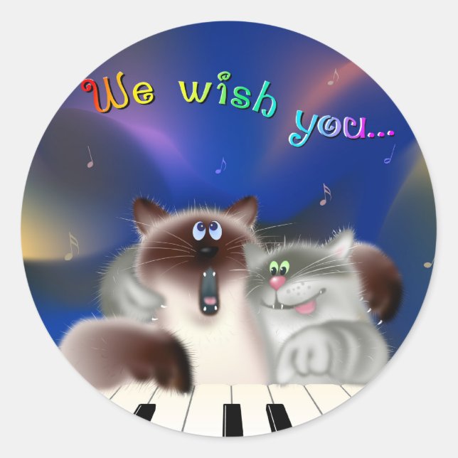 Cats at Piano Classic Round Sticker (Front)