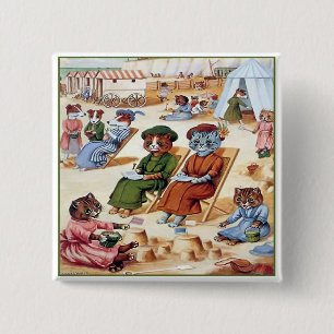 Cats at the Beach by Louis Wain 15 Cm Square Badge