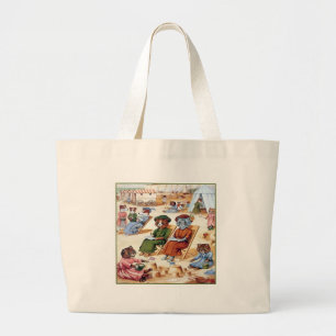 Cats at the Beach by Louis Wain Large Tote Bag