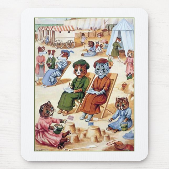 Cats at the Beach by Louis Wain Mouse Pad (Front)