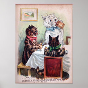 Cats at The Dining Table, Louis Wain Poster