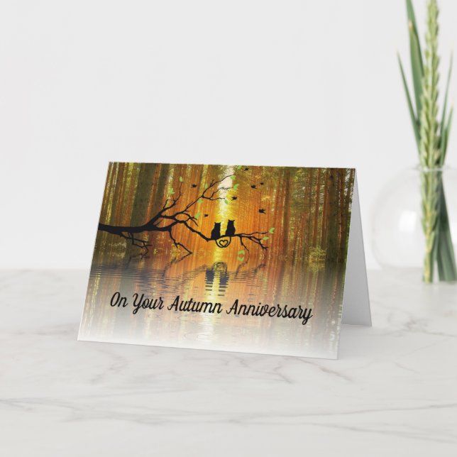 Cats Autumn Anniversary Greeting Card (Front)