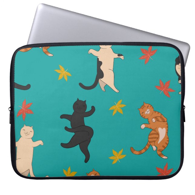 Cats, autumn foliage, cute pattern laptop sleeve (Front)